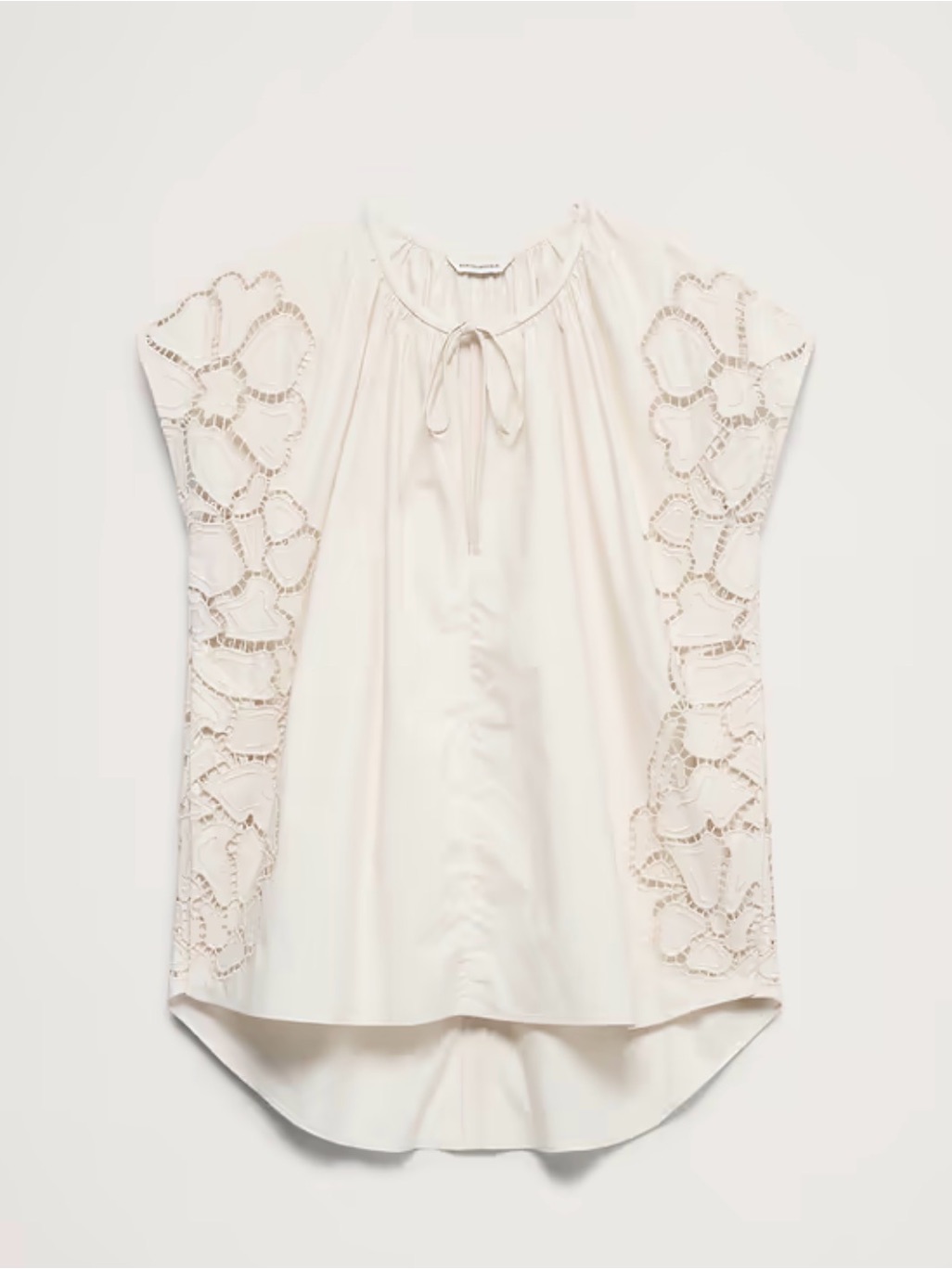 Banana Republic Nwt Embroidered Sleeve Tie-Neck Tunic Top Xl Ivory White Boho